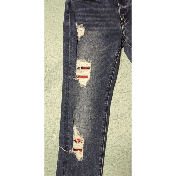 KanCan Jeans Women’s Size 9/28 Skinny Blue Distressed Denim Red Plaid Cotton - Picture 8 of 12